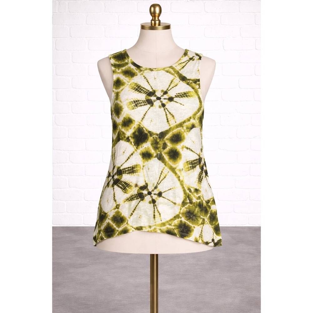 Majestic Filatures Linen Tank Top Womens S Sleeveless Abstract Print Lightweight